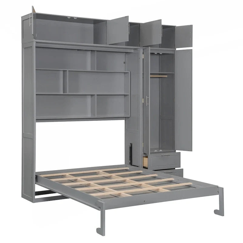 Versatile Queen Size Murphy Bed with Integrated Storage and Foldable Design for Space Optimization