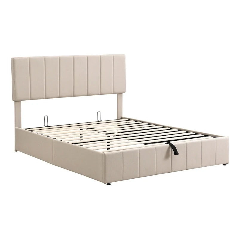 Polsterbett in Queen-Size-Größe aus Leinen - Bett mit hydraulischem Hebemechanismus und verstecktem Stauraum, Massivholzrahmen aus Kiefer
