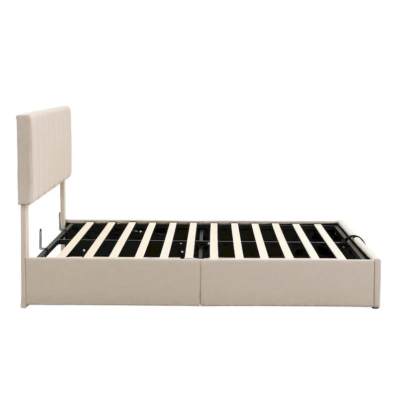 Polsterbett in Queen-Size-Größe aus Leinen - Bett mit hydraulischem Hebemechanismus und verstecktem Stauraum, Massivholzrahmen aus Kiefer