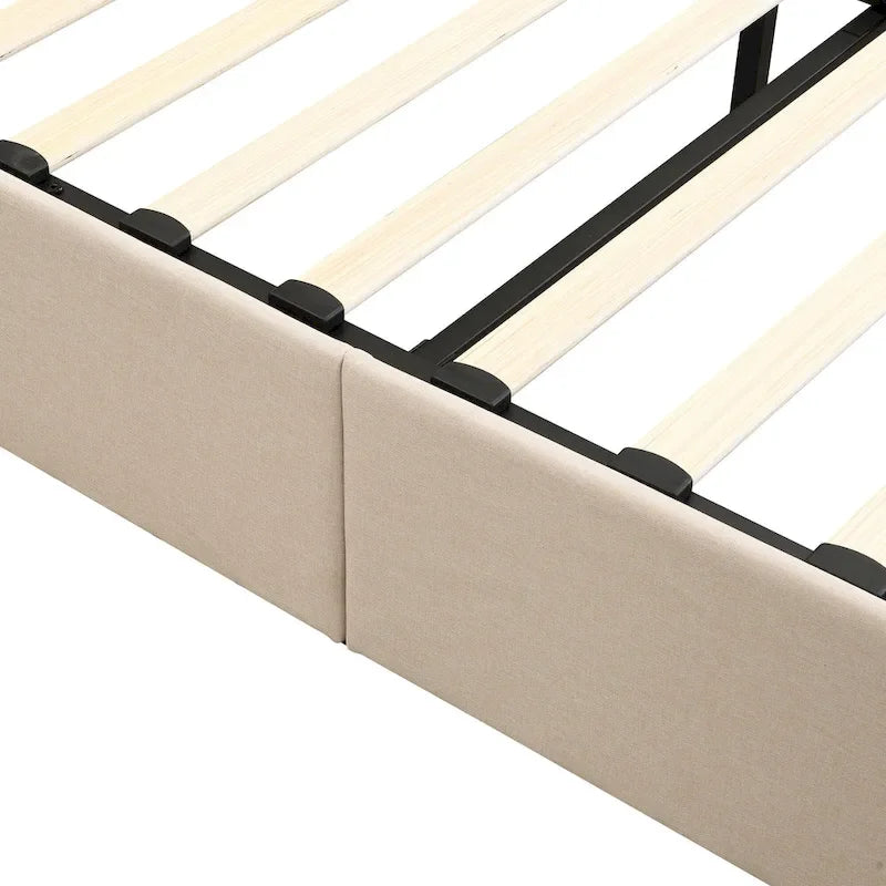 Polsterbett in Queen-Size-Größe aus Leinen - Bett mit hydraulischem Hebemechanismus und verstecktem Stauraum, Massivholzrahmen aus Kiefer