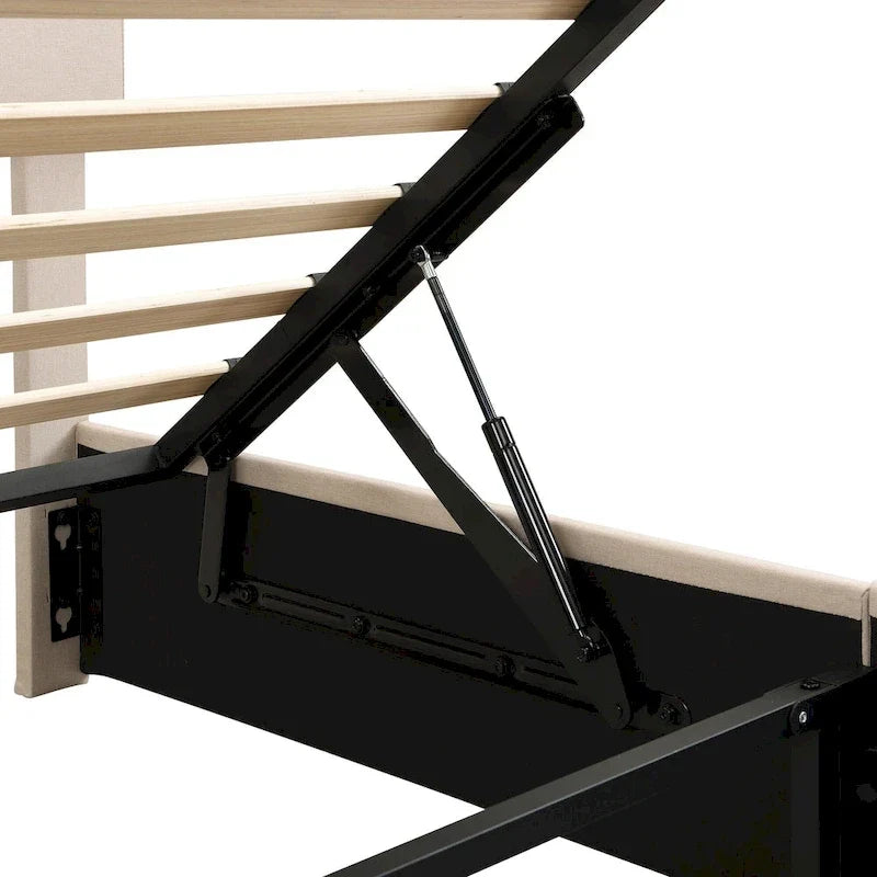 Polsterbett in Queen-Size-Größe aus Leinen - Bett mit hydraulischem Hebemechanismus und verstecktem Stauraum, Massivholzrahmen aus Kiefer
