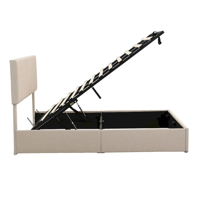 Polsterbett in Queen-Size-Größe aus Leinen - Bett mit hydraulischem Hebemechanismus und verstecktem Stauraum, Massivholzrahmen aus Kiefer