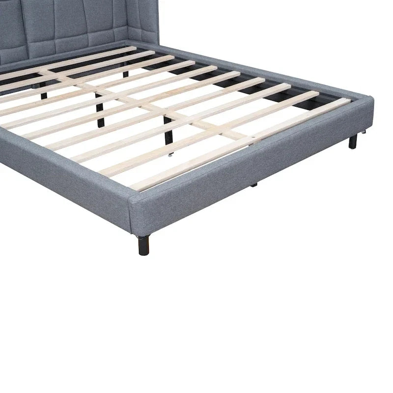 Gepolstertes Plattformbett in Queen-Size mit LED-Leuchten und U-förmigem Kopfteil
