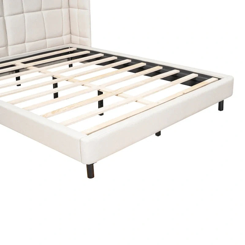 Gepolstertes Plattformbett in Queen-Size mit LED-Leuchten und U-förmigem Kopfteil