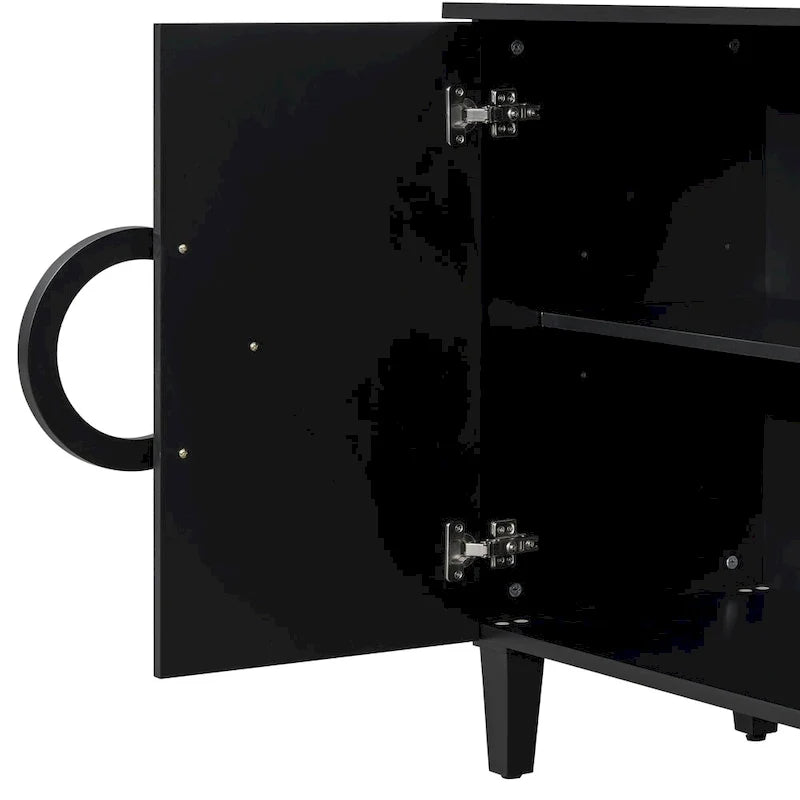 Console de 58.9 en MDF avec 4 portes, poignées annulaires rondes et piètement à 5 pieds