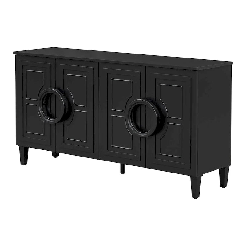 Console de 58.9 en MDF avec 4 portes, poignées annulaires rondes et piètement à 5 pieds