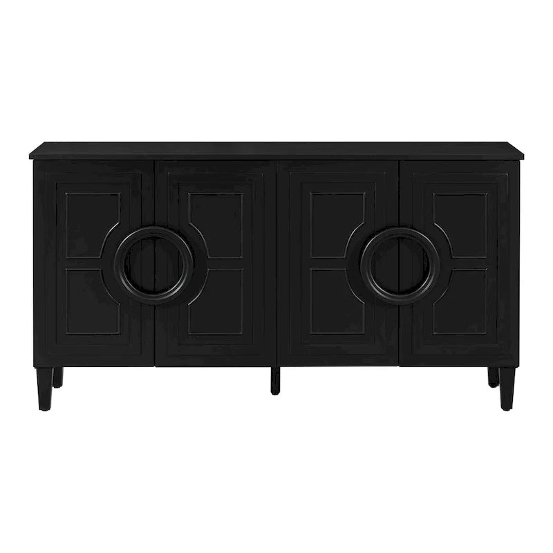 Console de 58.9 en MDF avec 4 portes, poignées annulaires rondes et piètement à 5 pieds
