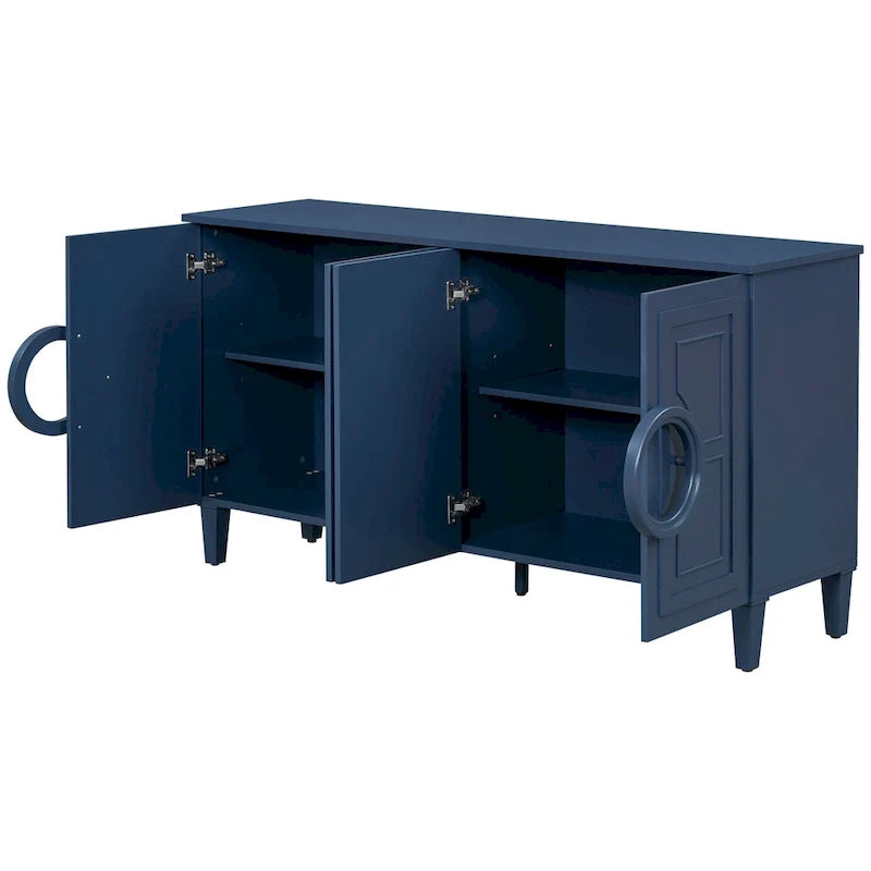 Console de 58.9 en MDF avec 4 portes, poignées annulaires rondes et piètement à 5 pieds