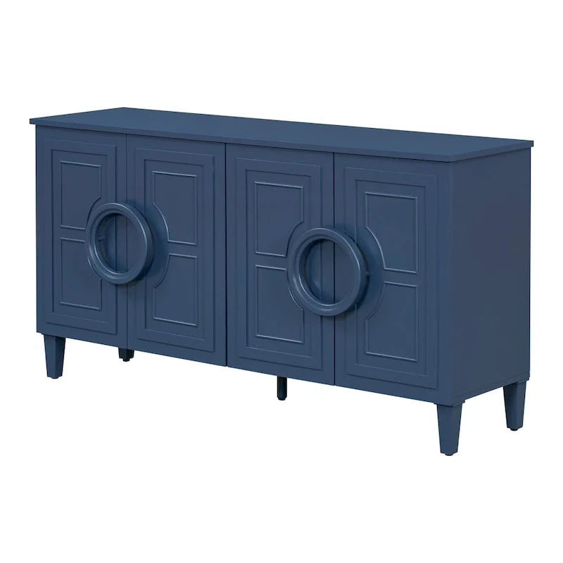 Console de 58.9 en MDF avec 4 portes, poignées annulaires rondes et piètement à 5 pieds