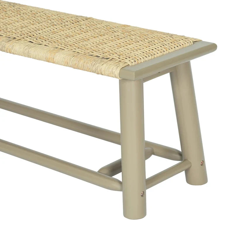 Banco de madera maciza de estilo rústico moderno con ratán - Banco multifuncional de 59 pulgadas para interiores y exteriores cubiertos