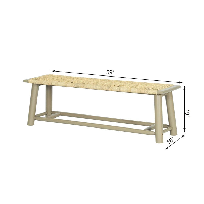 Banco de madera maciza de estilo rústico moderno con ratán - Banco multifuncional de 59 pulgadas para interiores y exteriores cubiertos