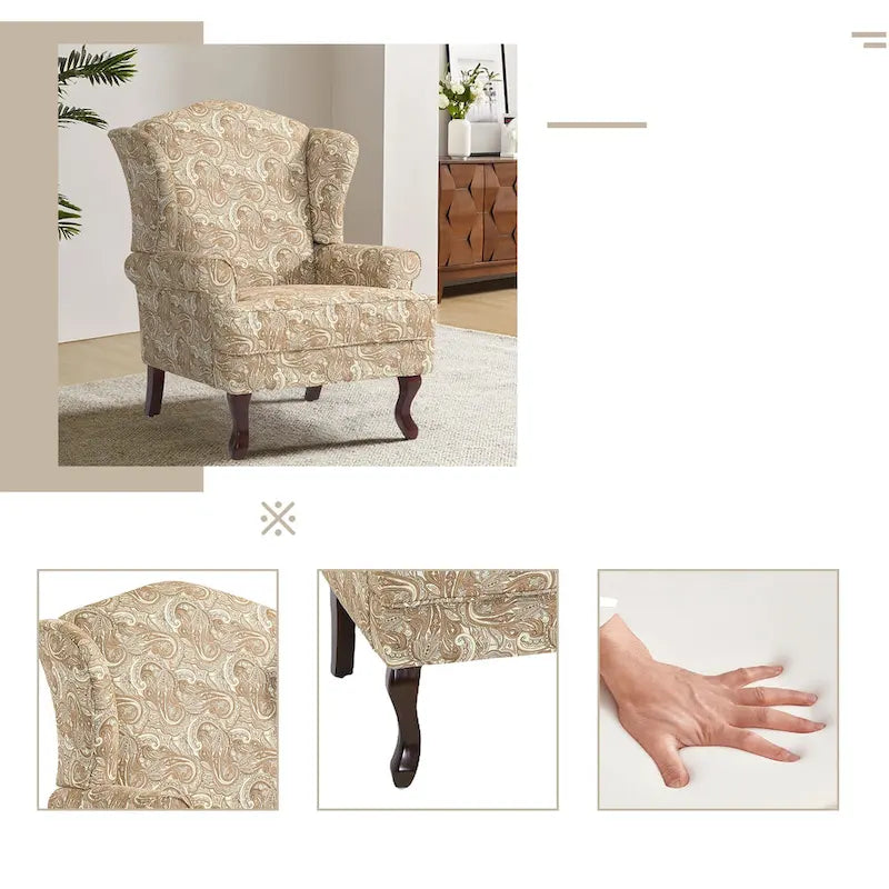 Fauteuil d’appoint à oreilles rembourré, style moderne du milieu du siècle