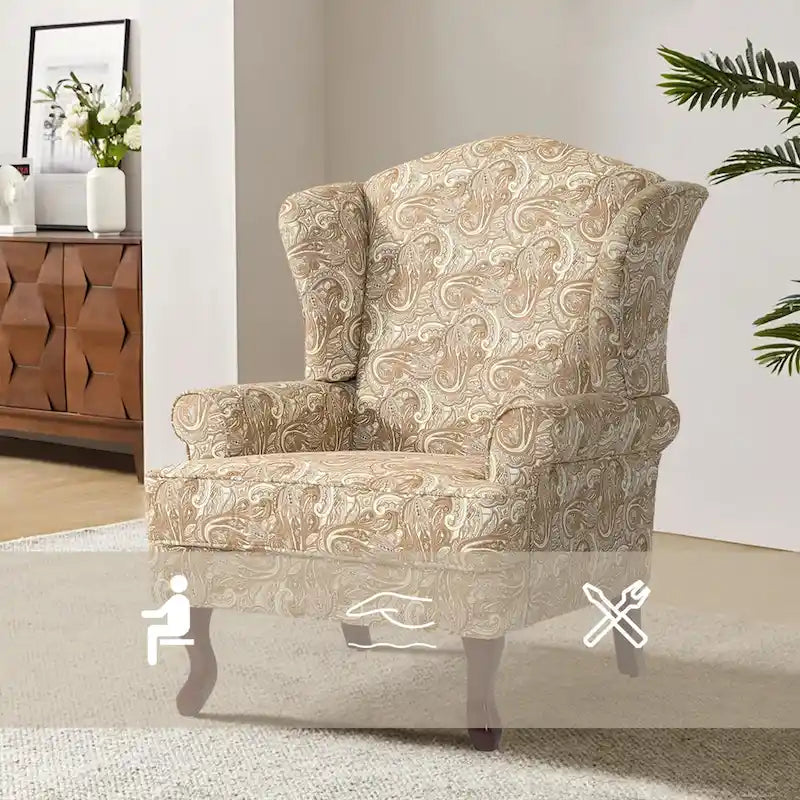Fauteuil d’appoint à oreilles rembourré, style moderne du milieu du siècle