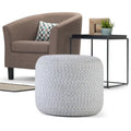 Runder Pouf-Hocker aus hellgrauem, strukturiertem Bouclé