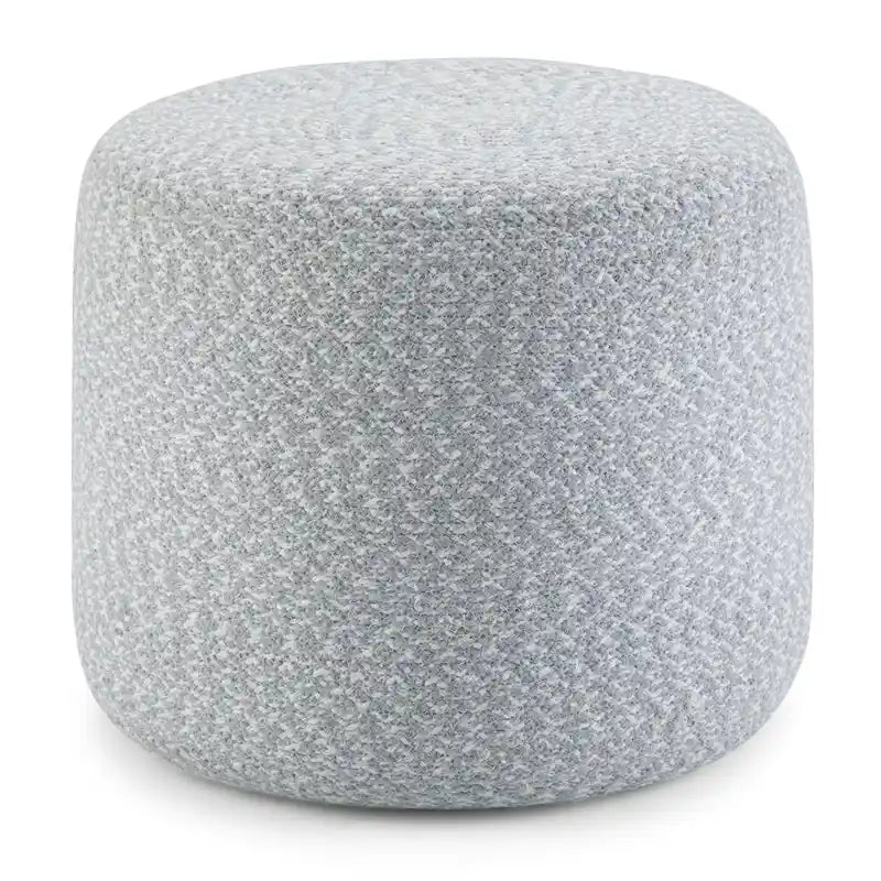 Runder Pouf-Hocker aus hellgrauem, strukturiertem Bouclé