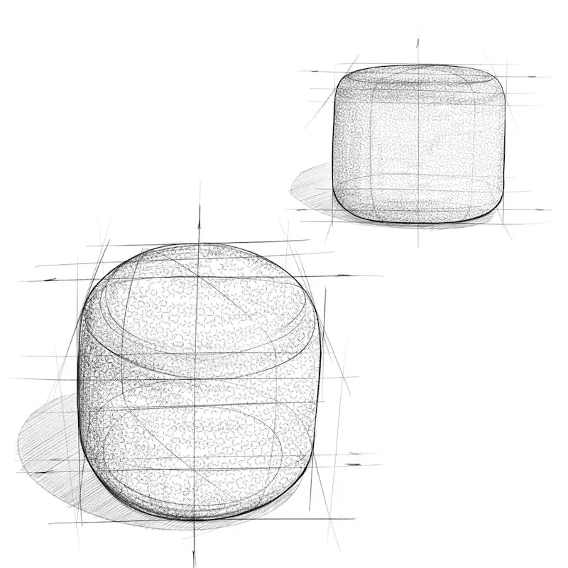 Runder Pouf-Hocker aus hellgrauem, strukturiertem Bouclé