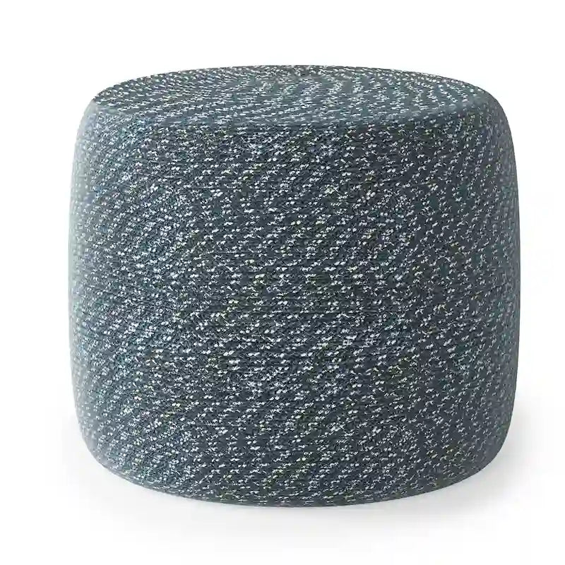 Runder Pouf-Hocker aus hellgrauem, strukturiertem Bouclé