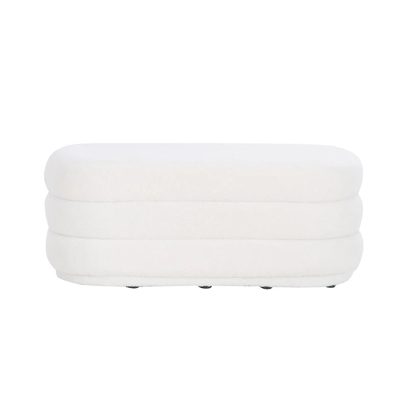 Banco de cama blanco escalonado de borreguito bouclé con forma ondulada