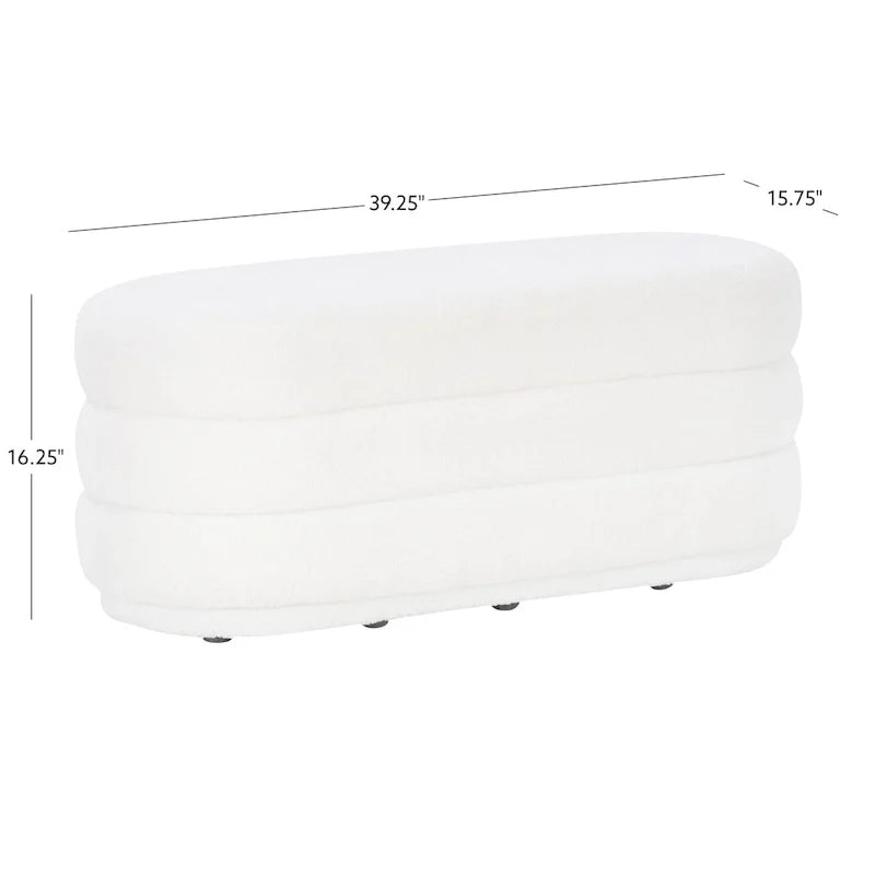 Banco de cama blanco escalonado de borreguito bouclé con forma ondulada