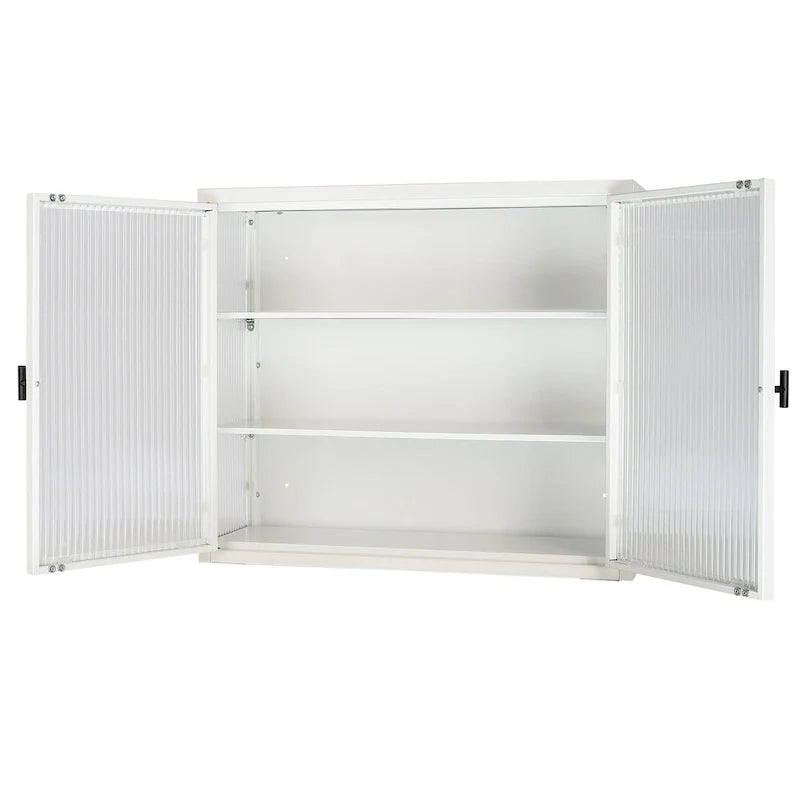 Schwarzer Wandschrank mit geriffelten Glastüren, schwebender Vitrinenschrank