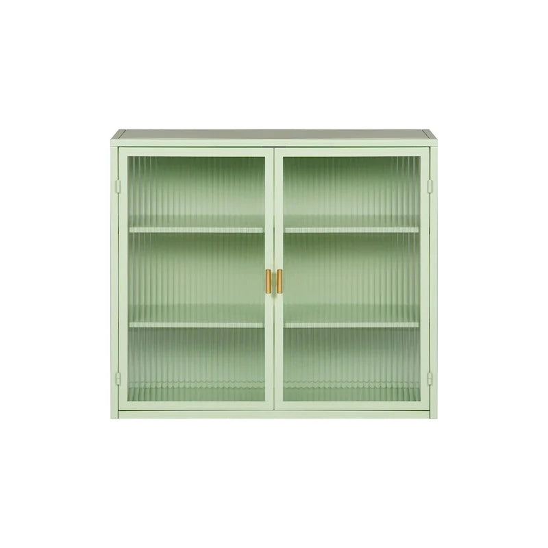 Schwarzer Wandschrank mit geriffelten Glastüren, schwebender Vitrinenschrank
