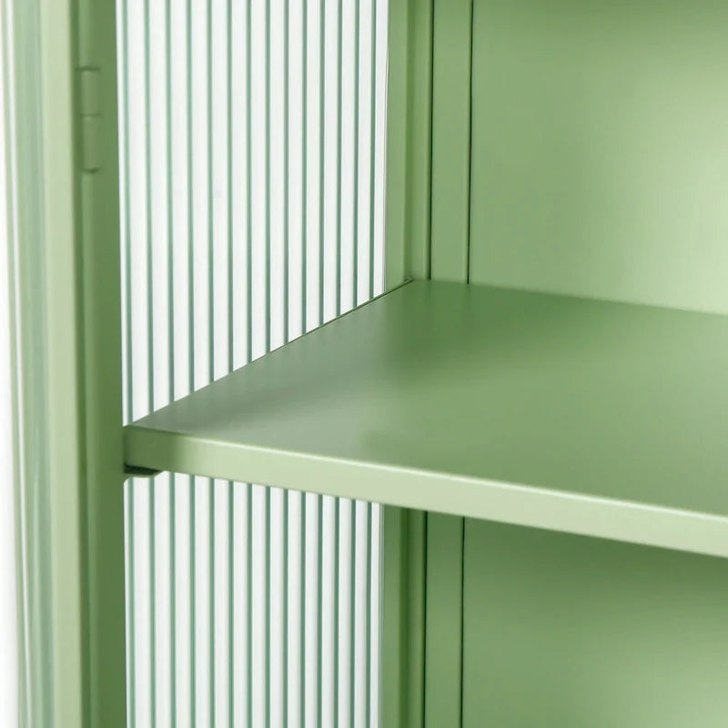 Schwarzer Wandschrank mit geriffelten Glastüren, schwebender Vitrinenschrank