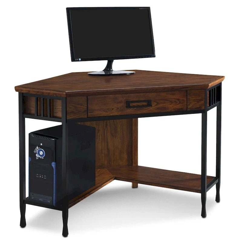 Escritorio esquinero de madera de roble para escribir o usar la computadora