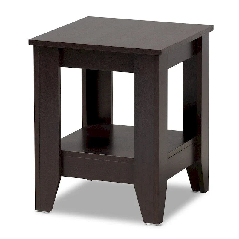 Dark Wood Side End Table with Lower Storage Shelf