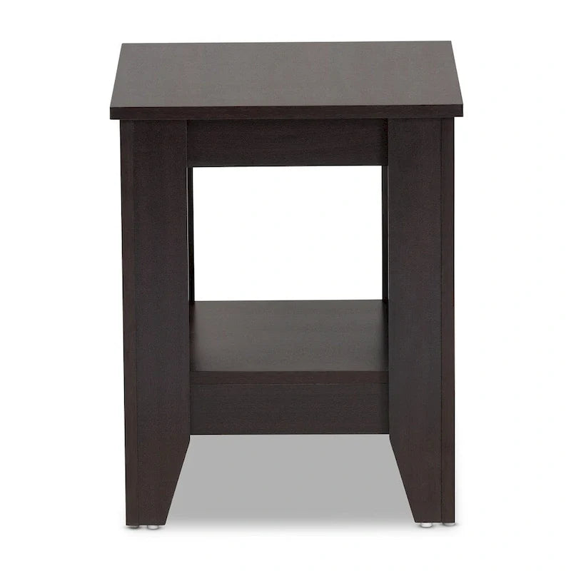 Dark Wood Side End Table with Lower Storage Shelf