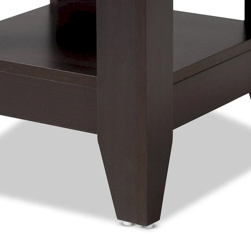 Dark Wood Side End Table with Lower Storage Shelf