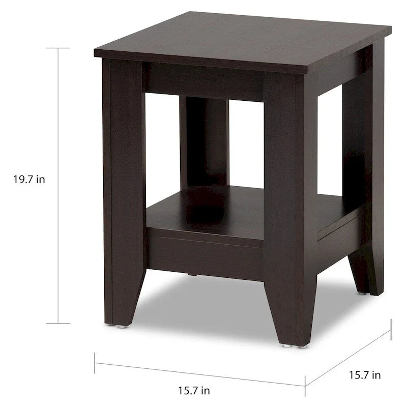 Dark Wood Side End Table with Lower Storage Shelf