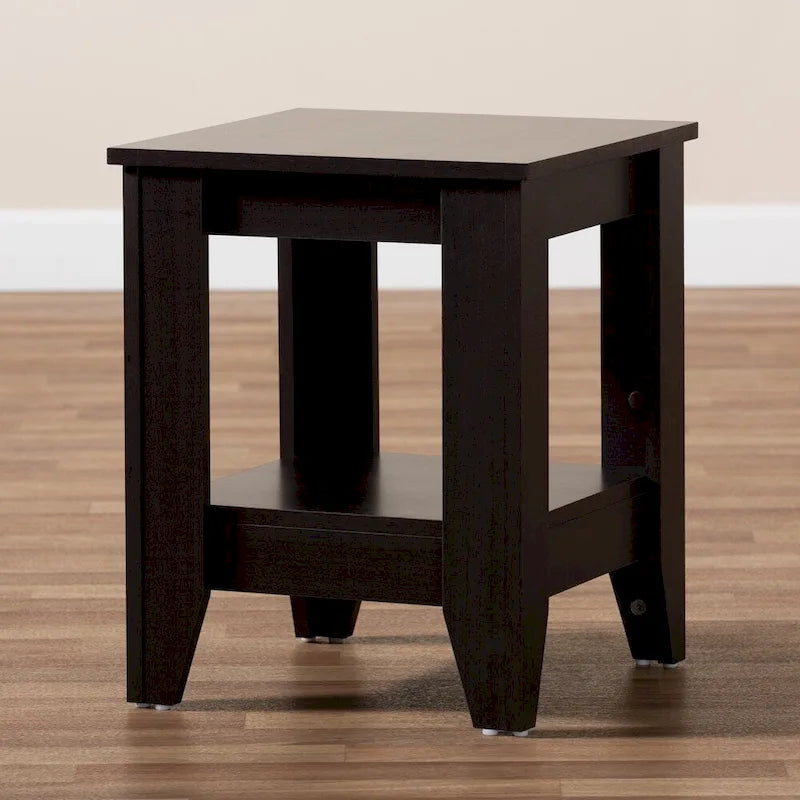 Dark Wood Side End Table with Lower Storage Shelf