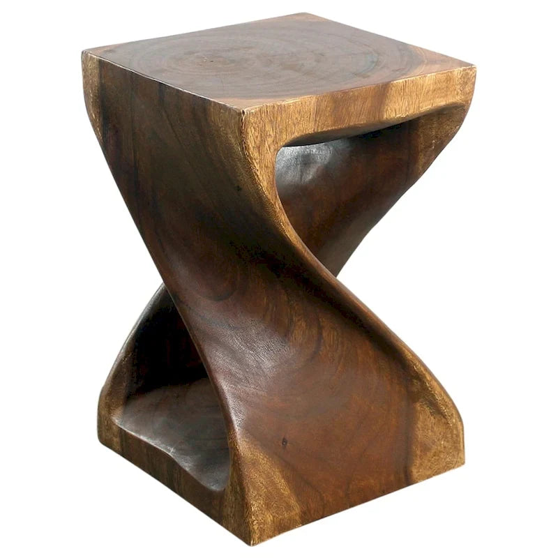 Handmade Twisted Solid Wood Accent Stool End Table