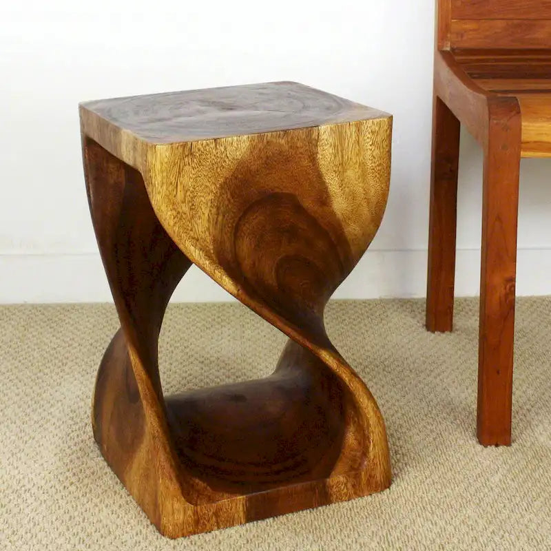 Handmade Twisted Solid Wood Accent Stool End Table