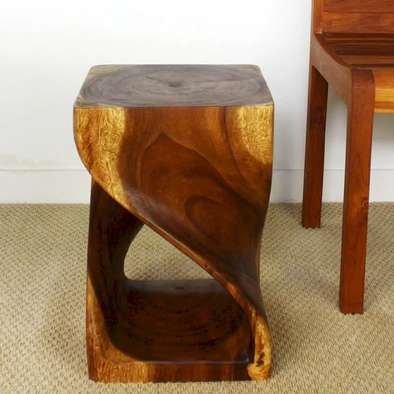 Handmade Twisted Solid Wood Accent Stool End Table