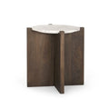 Table d’appoint ronde en bois marron foncé avec plateau en marbre