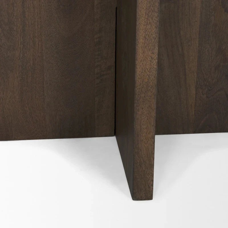 Table d’appoint ronde en bois marron foncé avec plateau en marbre