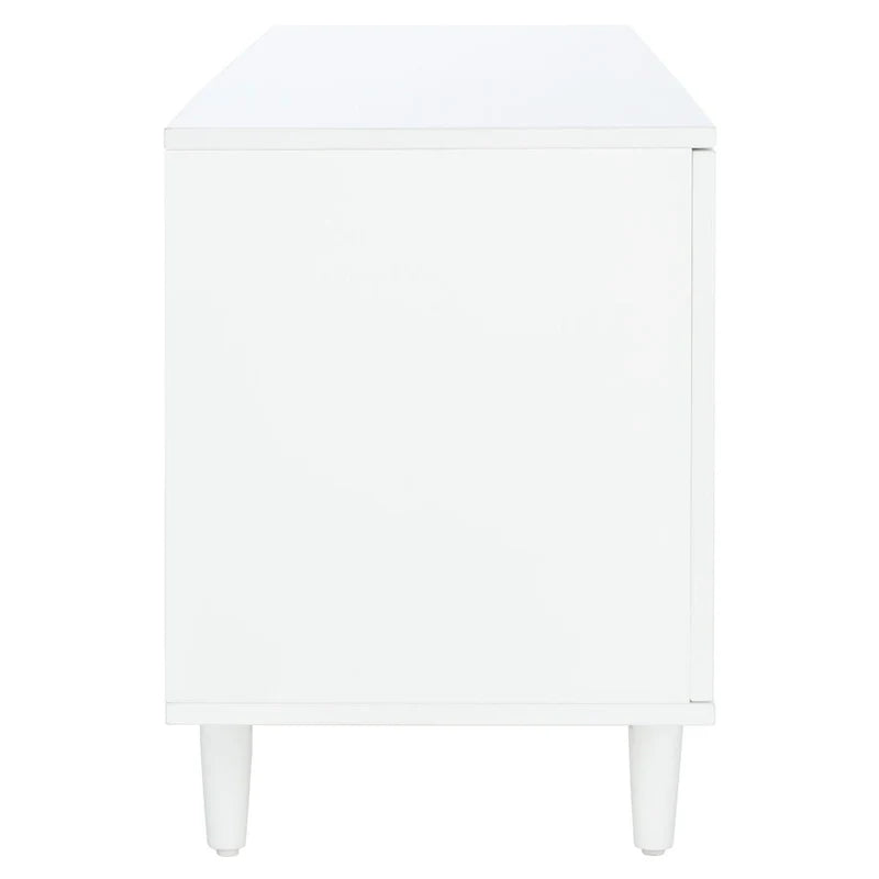 White Mid-Century TV Console with Decorative Cabinet Doors