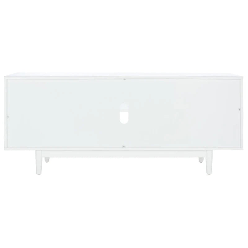 White Mid-Century TV Console with Decorative Cabinet Doors