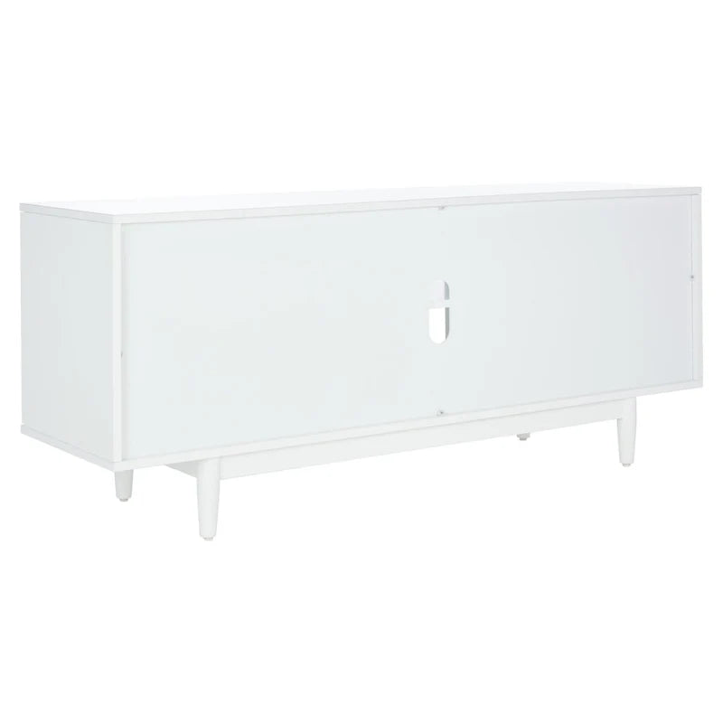 White Mid-Century TV Console with Decorative Cabinet Doors