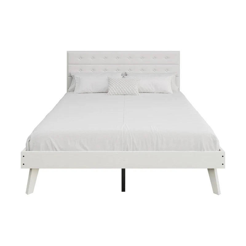 Bett mit Plattform aus Holz im Mid-Century-Stil