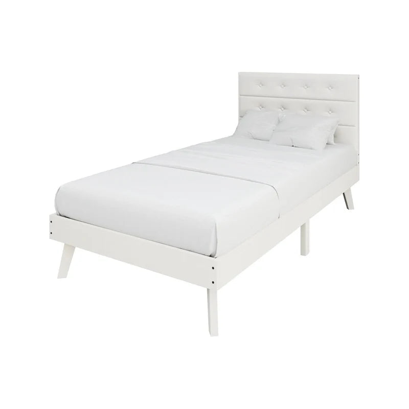 Bett mit Plattform aus Holz im Mid-Century-Stil
