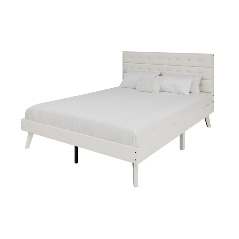 Bett mit Plattform aus Holz im Mid-Century-Stil