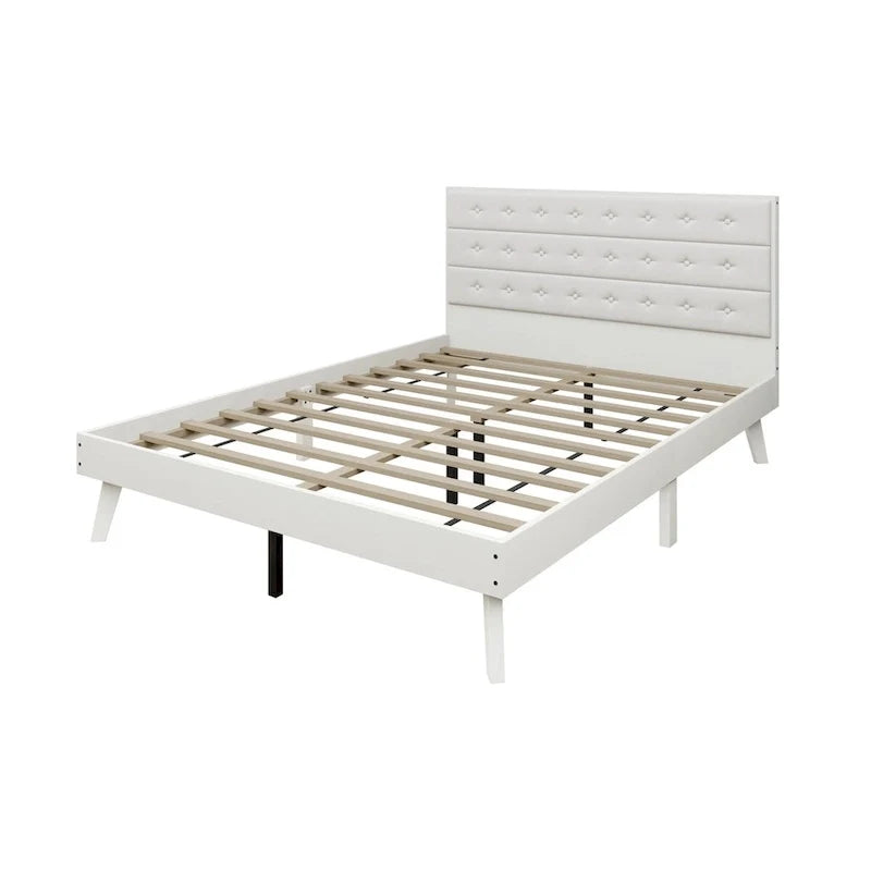 Bett mit Plattform aus Holz im Mid-Century-Stil