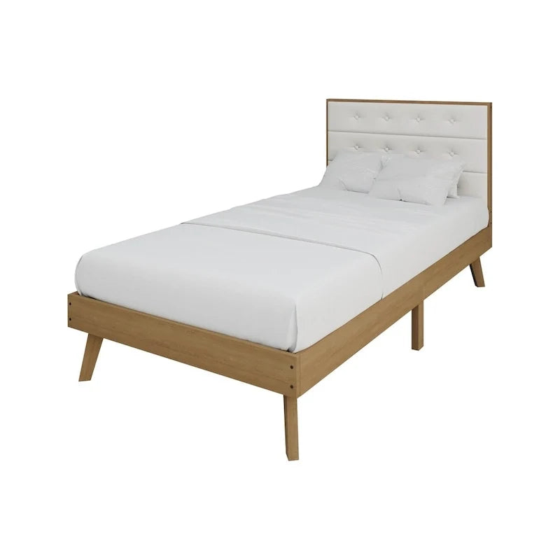 Bett mit Plattform aus Holz im Mid-Century-Stil