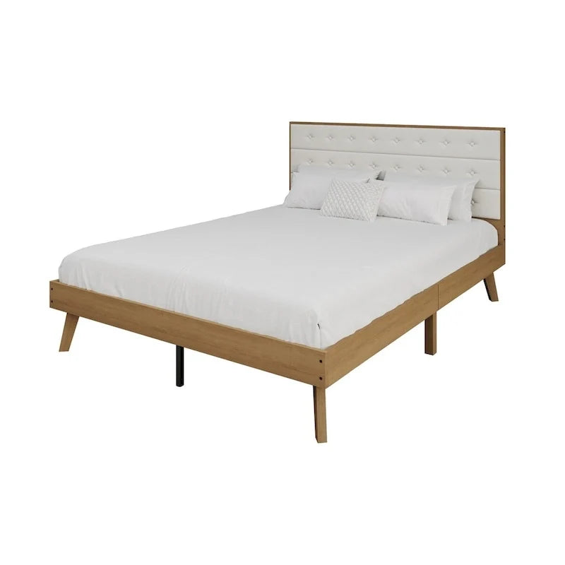 Bett mit Plattform aus Holz im Mid-Century-Stil