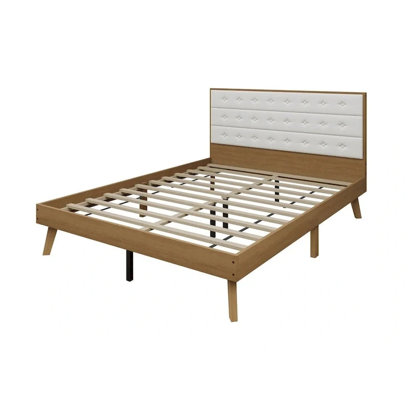 Bett mit Plattform aus Holz im Mid-Century-Stil