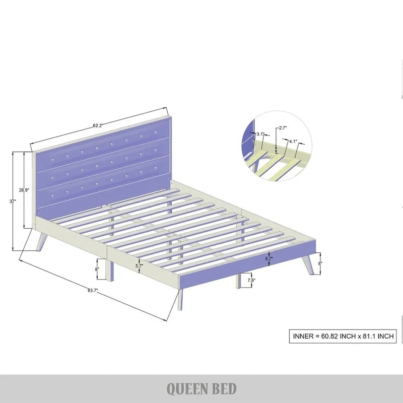 Bett mit Plattform aus Holz im Mid-Century-Stil