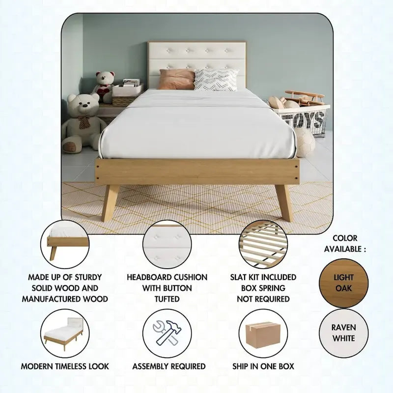 Bett mit Plattform aus Holz im Mid-Century-Stil