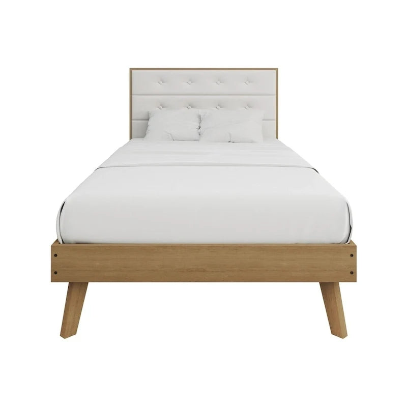 Bett mit Plattform aus Holz im Mid-Century-Stil